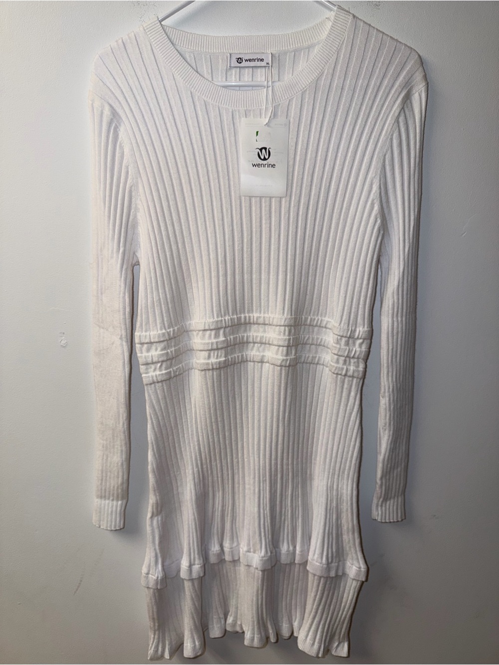 Cream Ribbed Button-Front Ruffle Hem Mini Dress - Picture 2 of 5